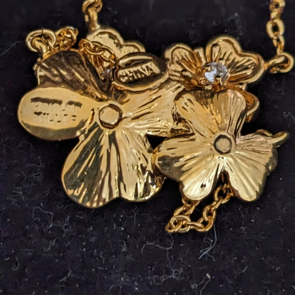 Gold Floral Necklace with Crystals Signed Nolan Miller - Picture 2 of 9